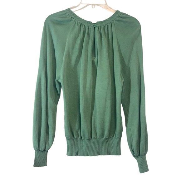 Vintage Sweater Girl Of California Green Key Hole Button Front Pleated Medium - Picture 1 of 9